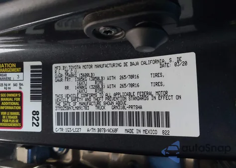 2020 Toyota Tacoma Trd Off-Road z USA, uszkodzony, nr VIN 3TMDZ5BN7LM091783